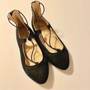 Faded glory Girls ballet slipper zipper back pointed toe flat shoes faux suede 1